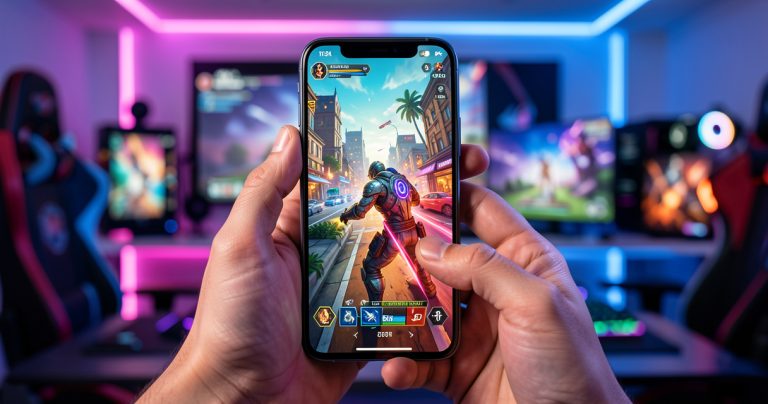 Smartphone haut de gamme affichant un jeu Android premium sans publicité