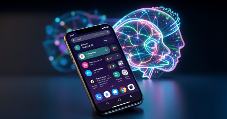 Interface Android 16 Baklava avec notifications Pill Mode et assistant IA Gemini