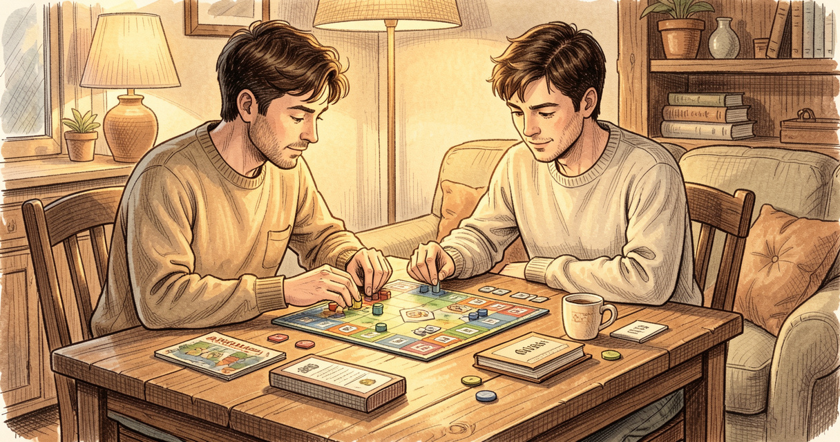 Personne jouant à un jeu de société solo sur une table en bois