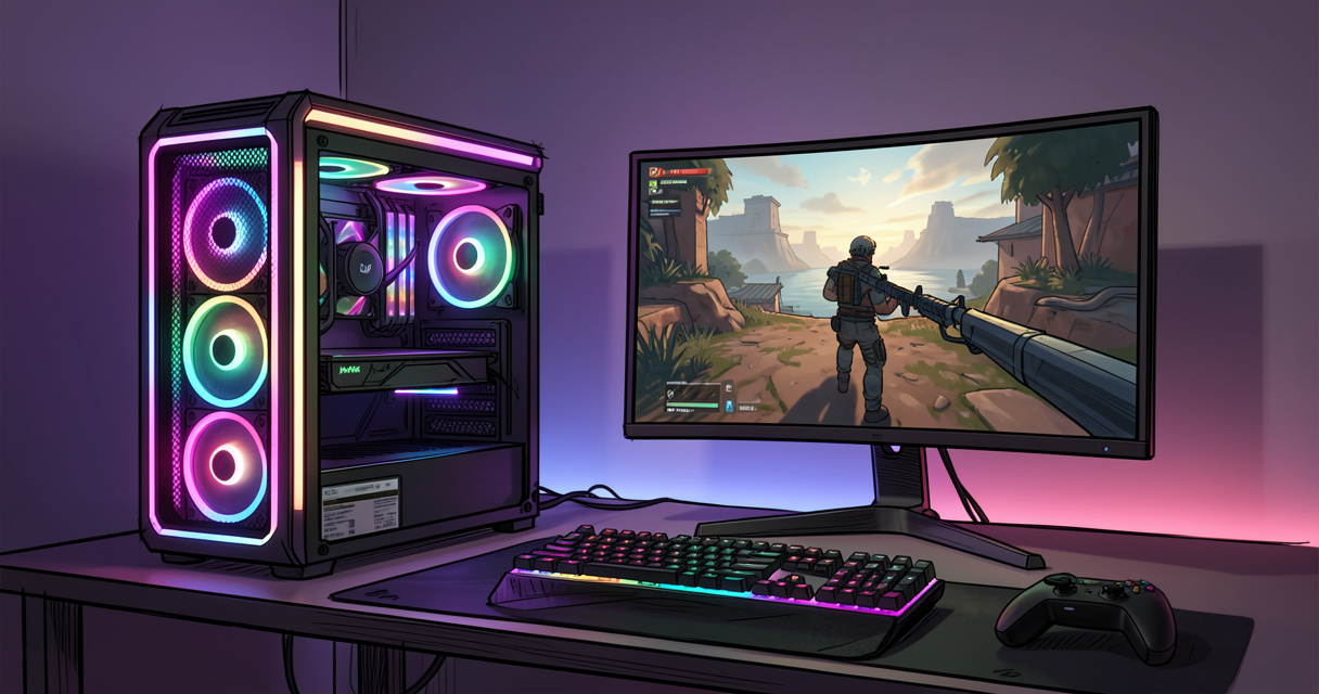 Setup de jeu vidéo PC pour jouer en solo avec manette