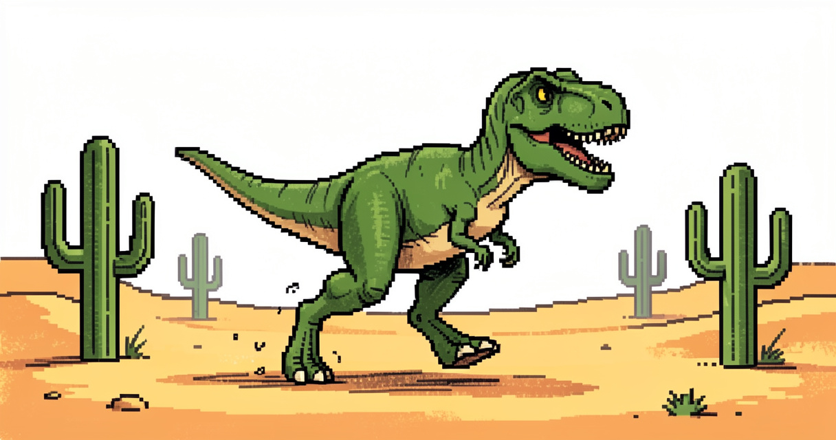 Jeu de dinosaure Chrome Dino T-Rex courant dans le désert