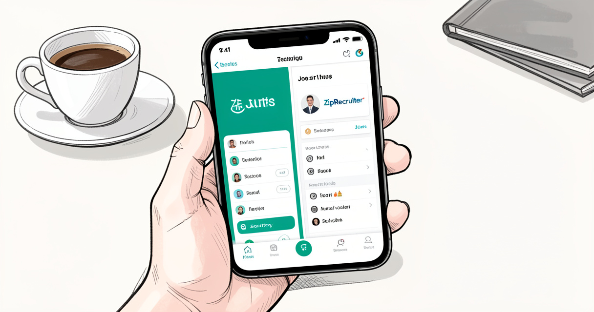 Capture d'écran fictive de deux applications de recherche d'emploi comparées sur un téléphone, thème mobilité et recrute