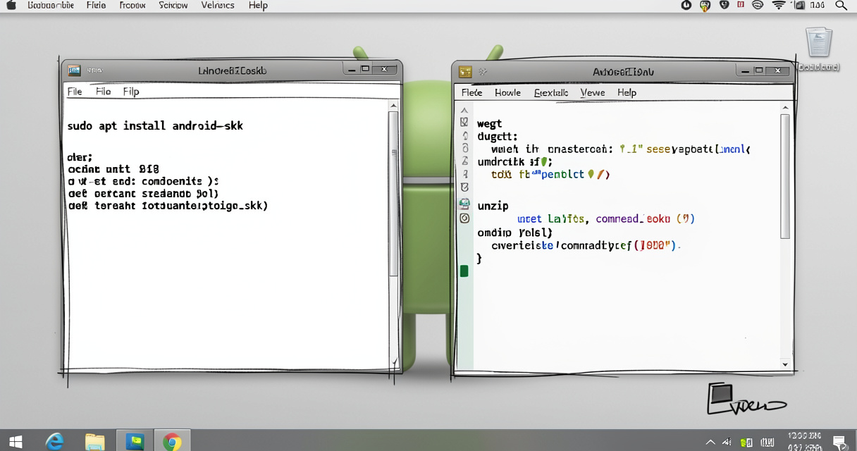 Installation du SDK Android sur Linux via apt et commande en ligne côte à côte