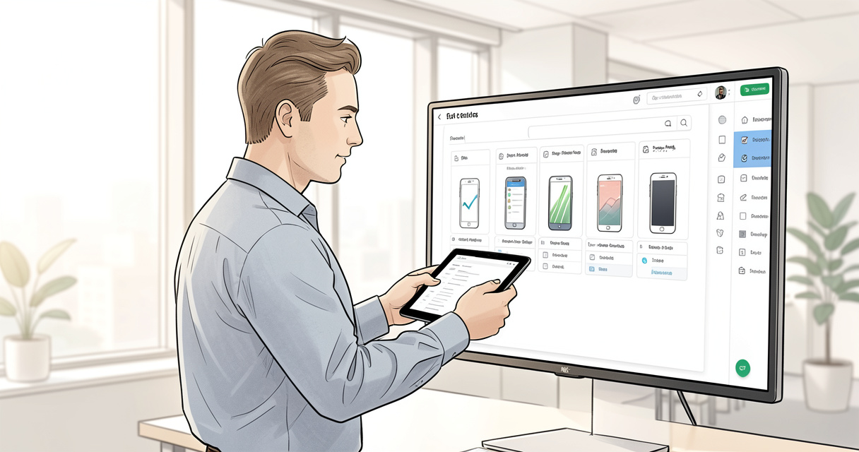 Administrateur informatique gérant une flotte d'appareils Android avec un logiciel MDM