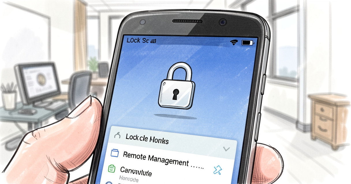 Écran de smartphone Android avec interface de gestion sécurisée et verrouillage à distance