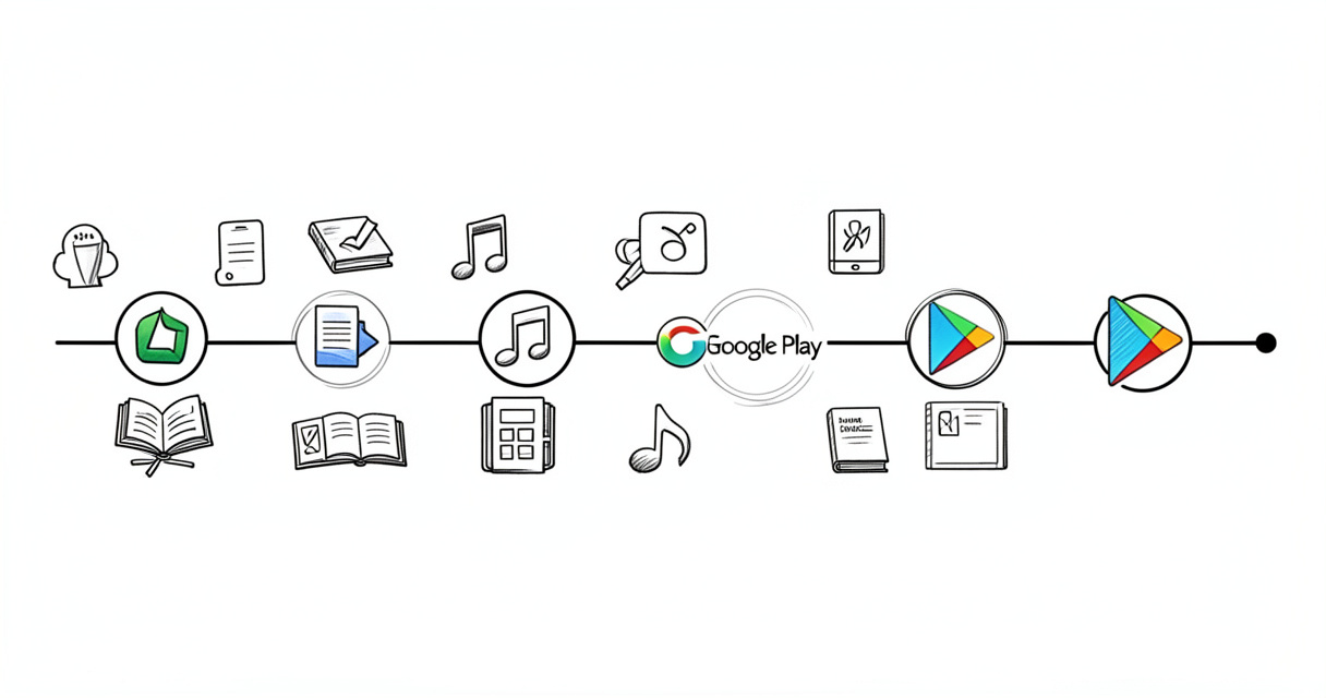 Ligne du temps abstraite de l'évolution d'Android Market vers Google Play