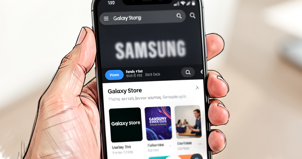 Smartphone affichant le Samsung Galaxy Store, une alternative au Play Store