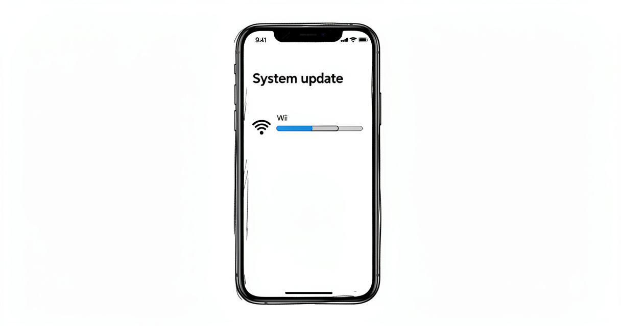 Écran de mise à jour système Android avec barre de progression et icône Wi-Fi