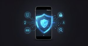 Illustration de la sécurité des applications Android avec un bouclier numérique et un smartphone