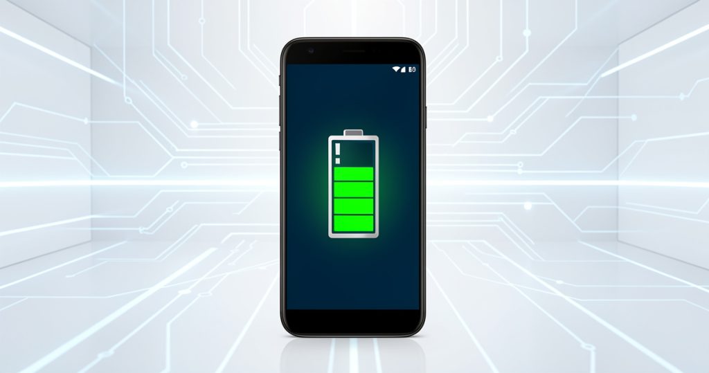 Un smartphone Android avec une batterie pleine affichant les réglages d ecran et d autonomie