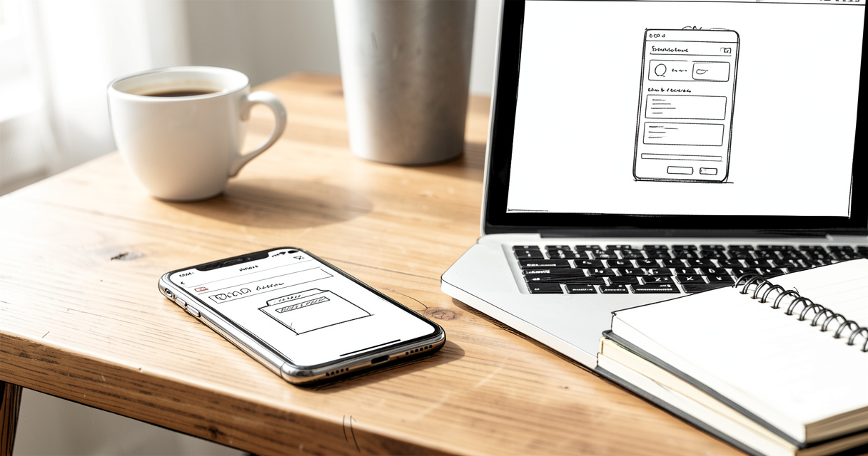 Smartphone et wireframes pour un développement d'application mobile efficace