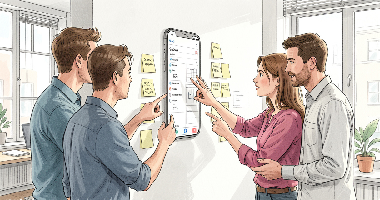 Équipe qui planifie le développement d'application mobile en agence