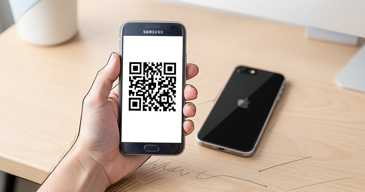 Transférer données Samsung vers iPhone : code QR affiché à l'écran
