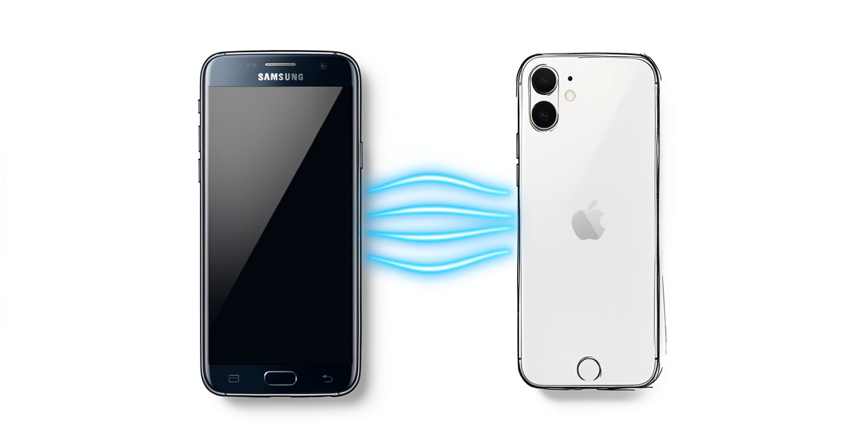 Transfert de données Samsung vers iPhone : flux lumineux entre les téléphones