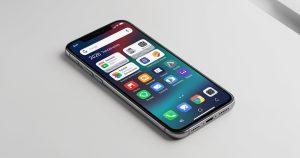 Un smartphone Android milieu de gamme 2026 affichant des applications de productivité et de sécurité sur un bureau moderne