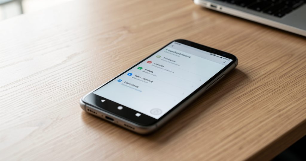 Smartphone Android affichant des réglages de confidentialité et de sécurité