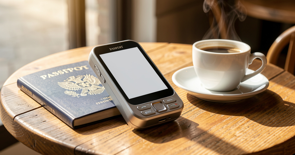 Appareil de traduction vocale compact posé sur une table de café
