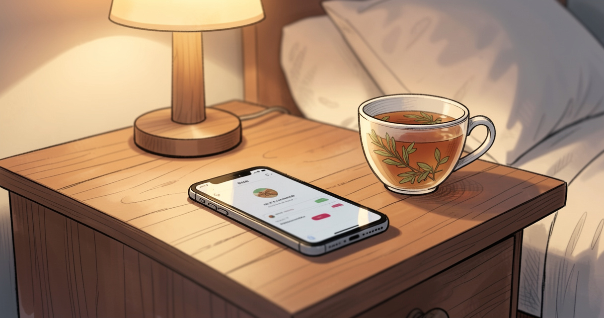Application pour dormir posée sur une table de chevet avant le coucher